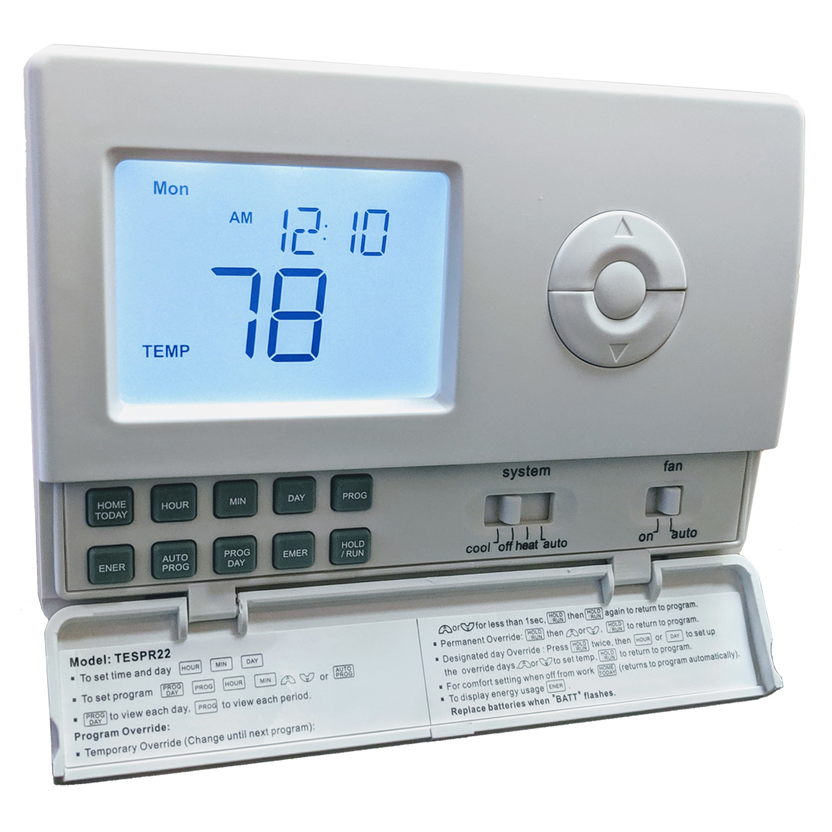 TempĕSure Thermostat 2H/2C Digital Programmable Straight Cool, Heat Pump, Electric Heat, Gas Heat Compatible with 5ft Remote Sensor TESPR22